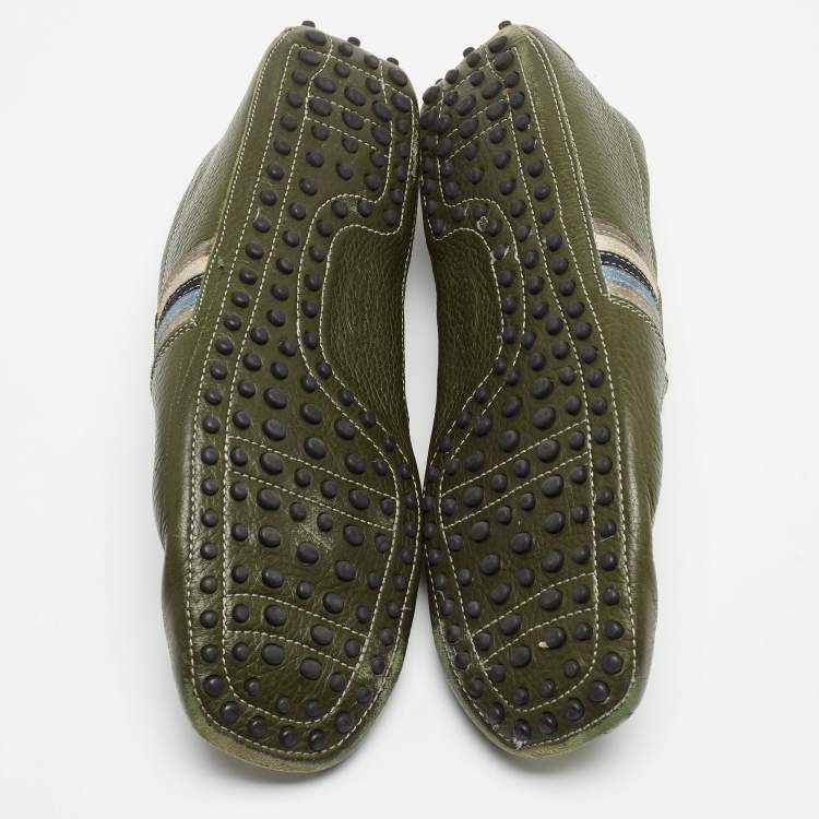 Pre Owned Tod's Green Leather Slip On Loafers Size 43