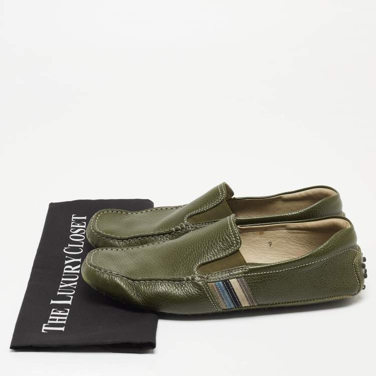 Pre Owned Tod's Green Leather Slip On Loafers Size 43
