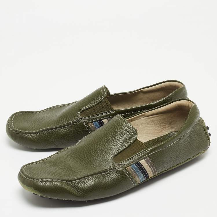 Pre Owned Tod's Green Leather Slip On Loafers Size 43
