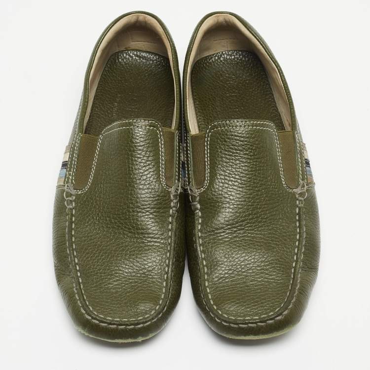 Pre Owned Tod's Green Leather Slip On Loafers Size 43