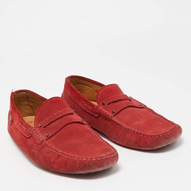 Pre Owned Tod's by Ferrari Red Suede Penny Loafers Size 42