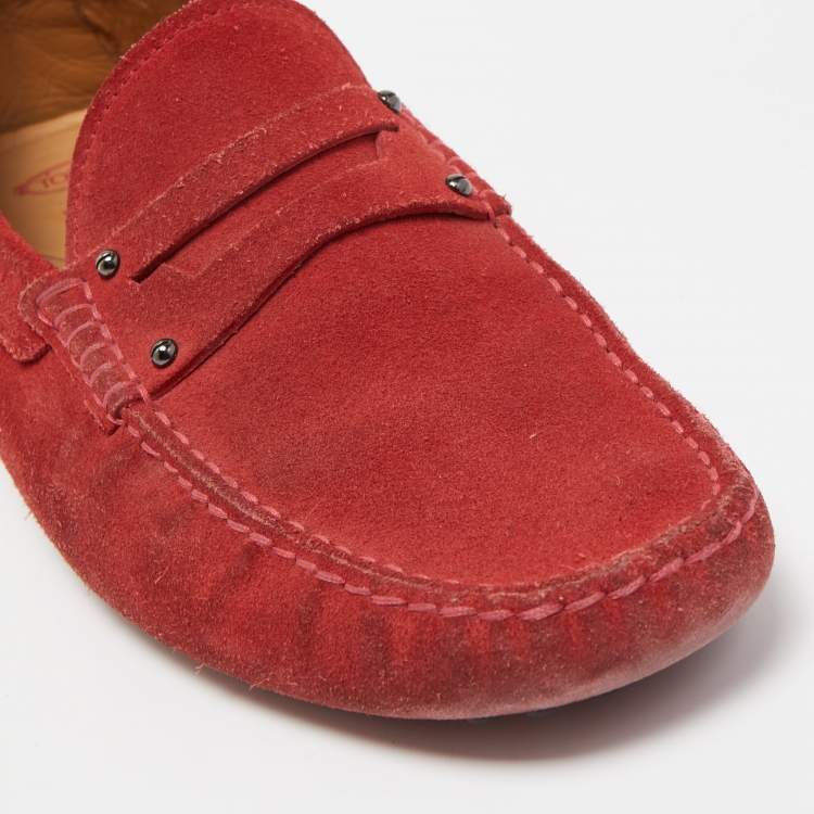 Pre Owned Tod's by Ferrari Red Suede Penny Loafers Size 42