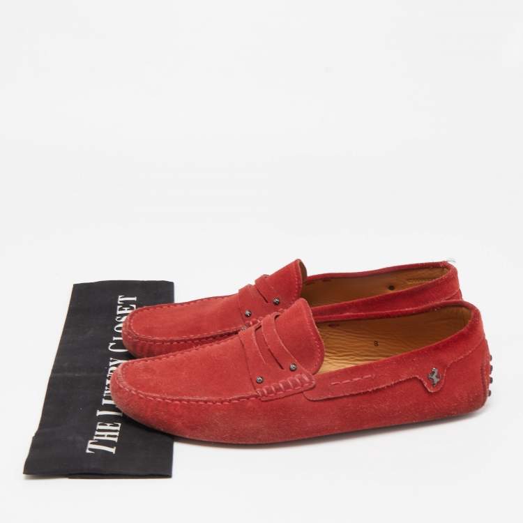 Pre Owned Tod's by Ferrari Red Suede Penny Loafers Size 42