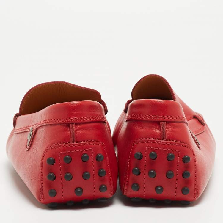 Pre Owned Tod's for Ferrari Red Leather Slip On Loafers Size 43