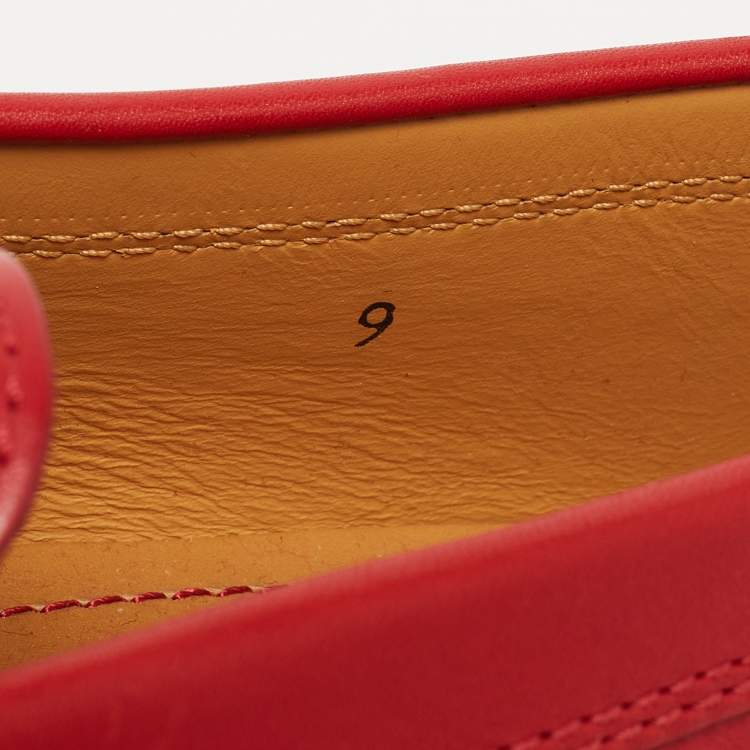 Pre Owned Tod's for Ferrari Red Leather Slip On Loafers Size 43