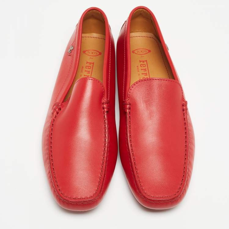 Pre Owned Tod's for Ferrari Red Leather Slip On Loafers Size 43