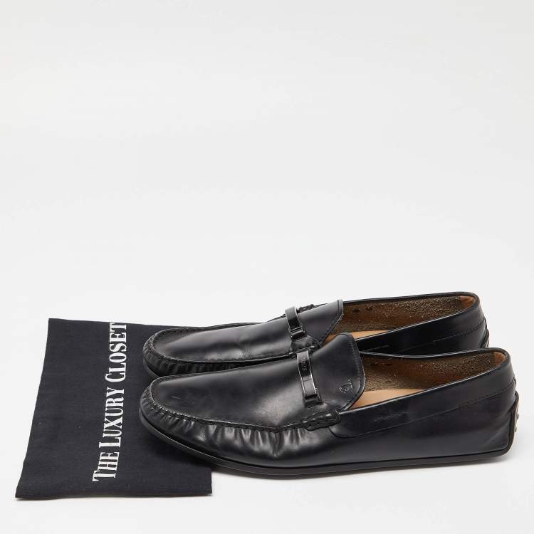 Pre Owned Tod's Black Leather Slip On Loafers Size 44