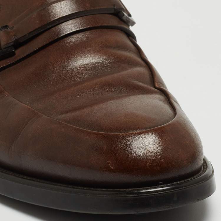 Pre Owned Tod's Brown Leather Slip On Loafers Size 41