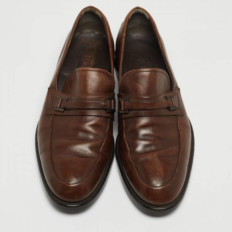 Pre Owned Tod's Brown Leather Slip On Loafers Size 41