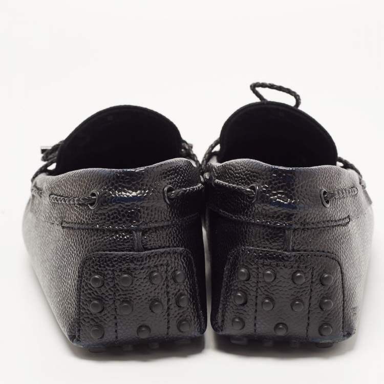 Pre Owned Tod's Two Tone Textured Leather Bow Slip On Loafers Size 42