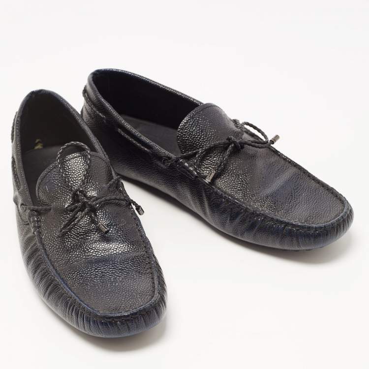 Pre Owned Tod's Two Tone Textured Leather Bow Slip On Loafers Size 42