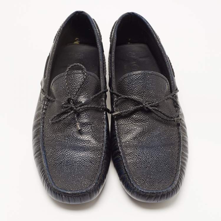 Pre Owned Tod's Two Tone Textured Leather Bow Slip On Loafers Size 42
