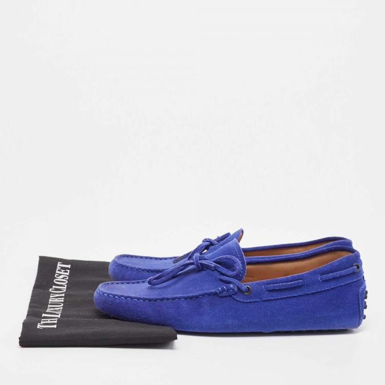 Pre Owned Tod's Blue Suede Bow Slip On Loafers Size 42