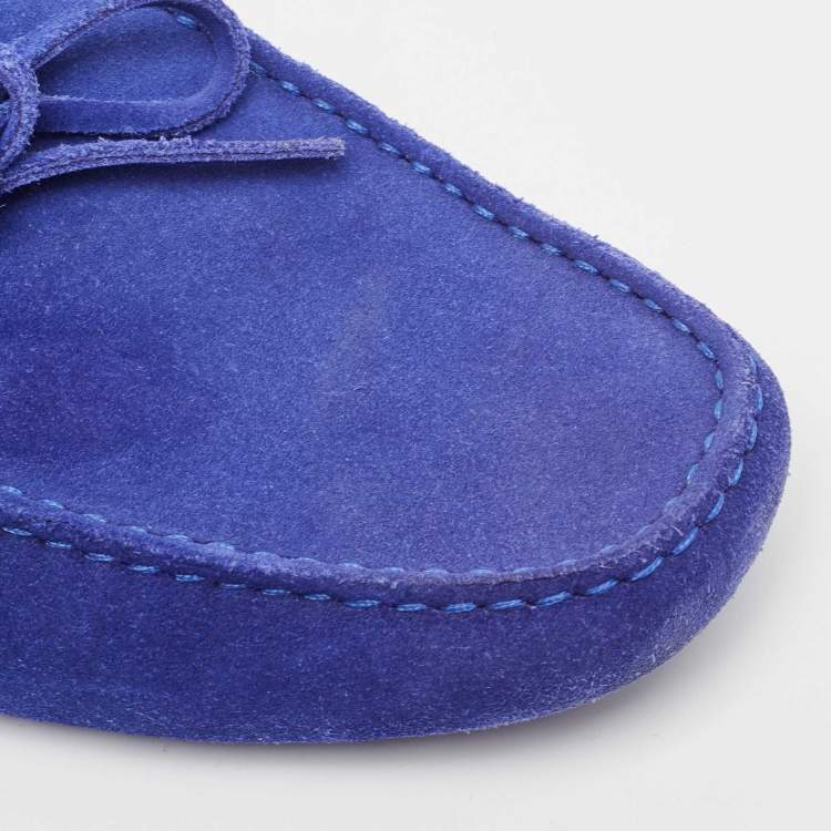 Pre Owned Tod's Blue Suede Bow Slip On Loafers Size 42