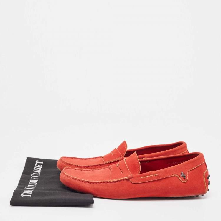 Pre Owned Tod's By Ferrari Red Suede Penny Slip On Loafers Size 42