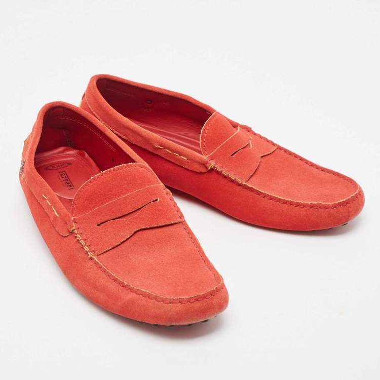 Pre Owned Tod's By Ferrari Red Suede Penny Slip On Loafers Size 42