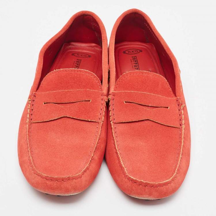 Pre Owned Tod's By Ferrari Red Suede Penny Slip On Loafers Size 42