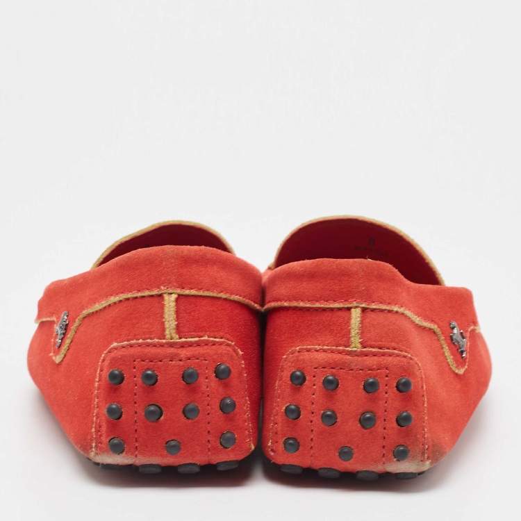 Pre Owned Tod's By Ferrari Red Suede Penny Slip On Loafers Size 42