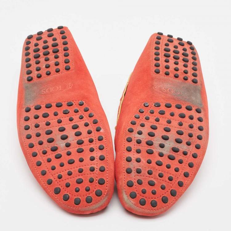 Pre Owned Tod's By Ferrari Red Suede Penny Slip On Loafers Size 42
