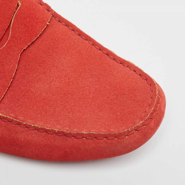 Pre Owned Tod's By Ferrari Red Suede Penny Slip On Loafers Size 42