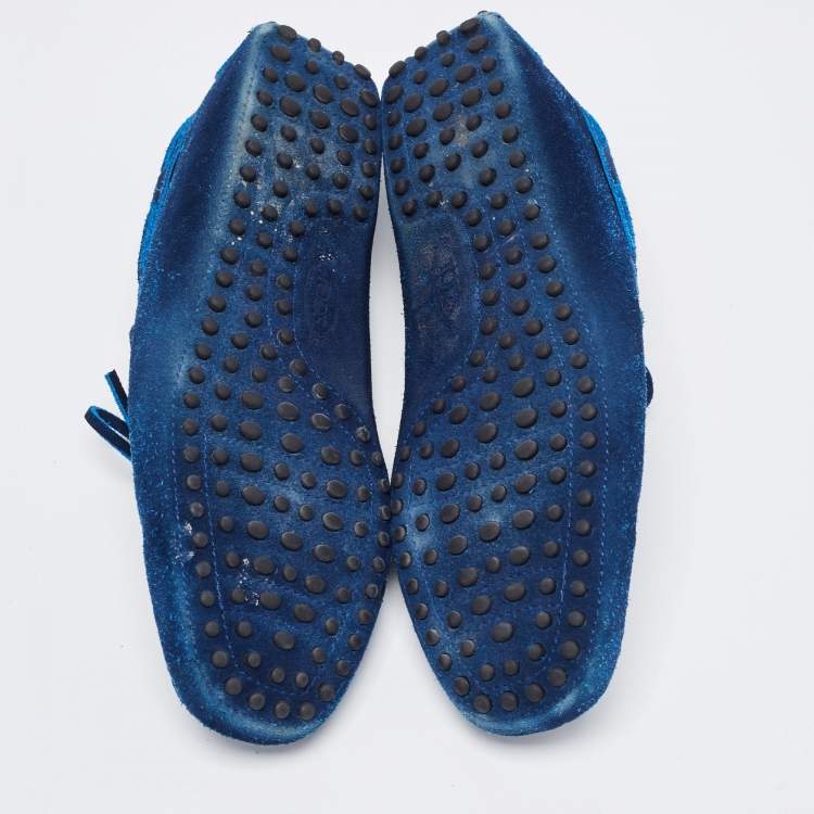 مملوكة مسبقًا Tod's Blue Suede Bow Slip On Loafers Size 41.5