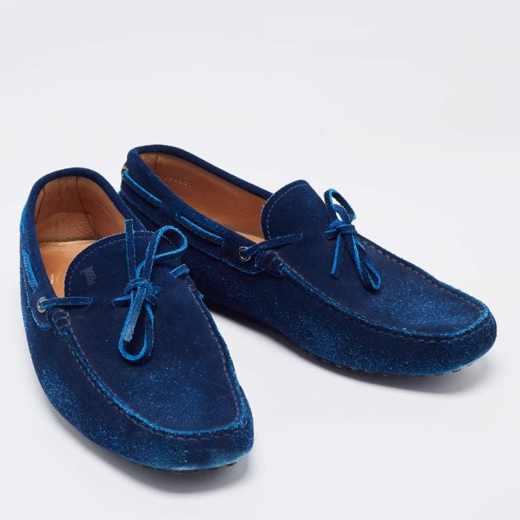 مملوكة مسبقًا Tod's Blue Suede Bow Slip On Loafers Size 41.5