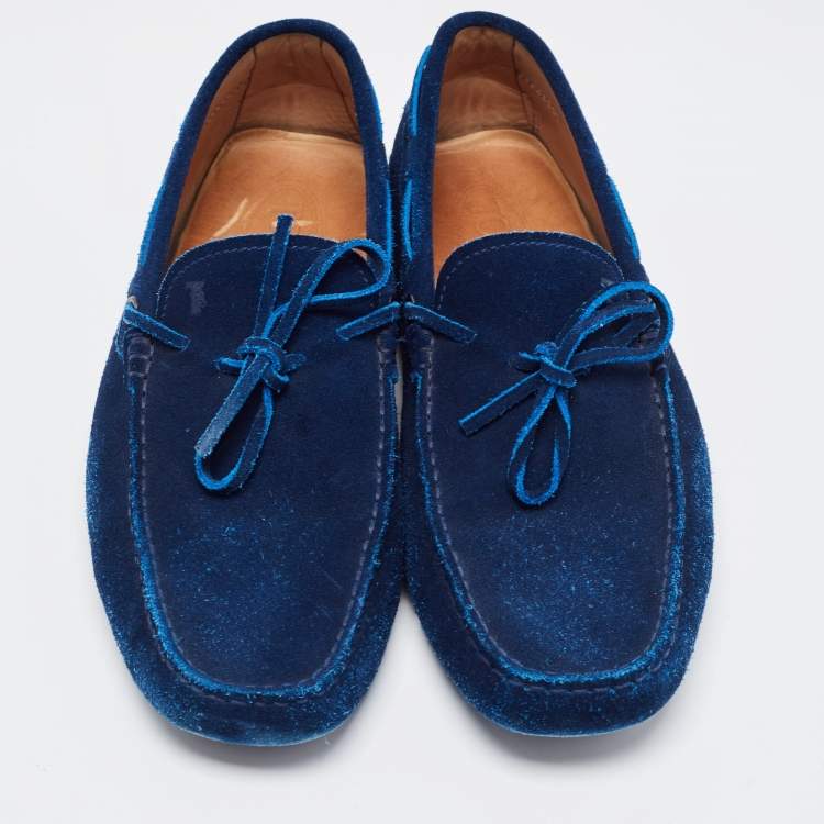 مملوكة مسبقًا Tod's Blue Suede Bow Slip On Loafers Size 41.5