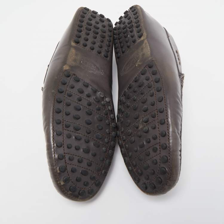Pre Owned Tod's Light Brown Leather Slip On Loafers Size 41.5