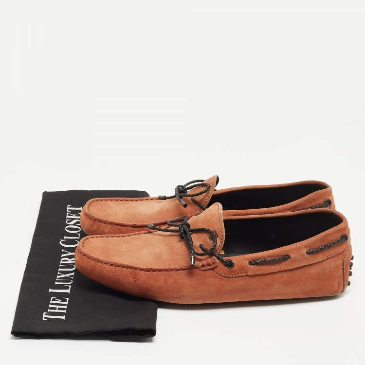 Pre Owned Tod's Brown Nubuck Leather Bow Slip On Loafers Size 42