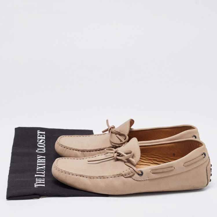 Pre Owned Tod's Beige Leather Gommino Loafers Size 42