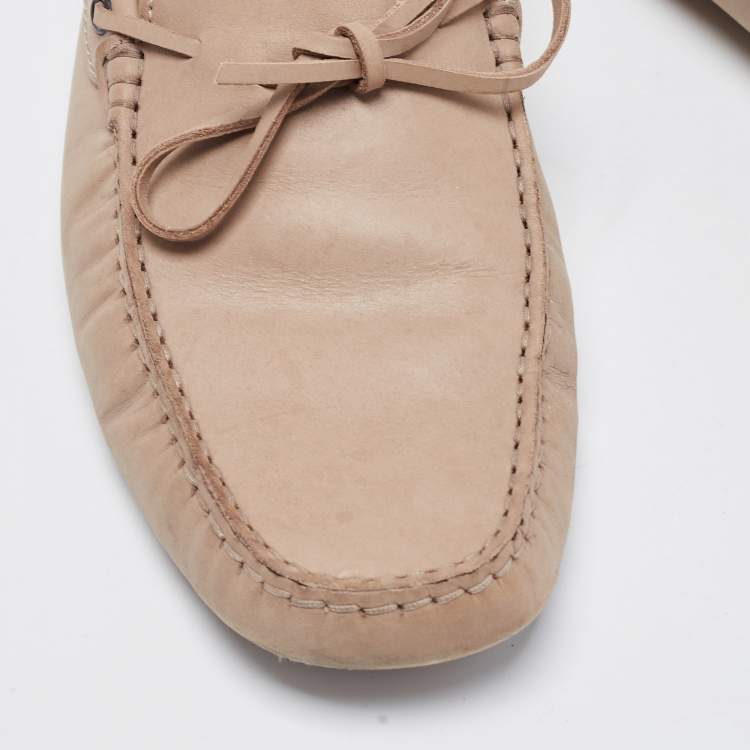 Pre Owned Tod's Beige Leather Gommino Loafers Size 42