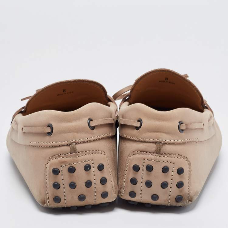 Pre Owned Tod's Beige Leather Gommino Loafers Size 42