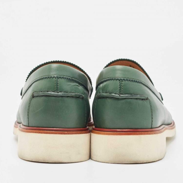 Pre Owned Tod's Olive Green Leather Penny Slip On Loafers Size 42.5