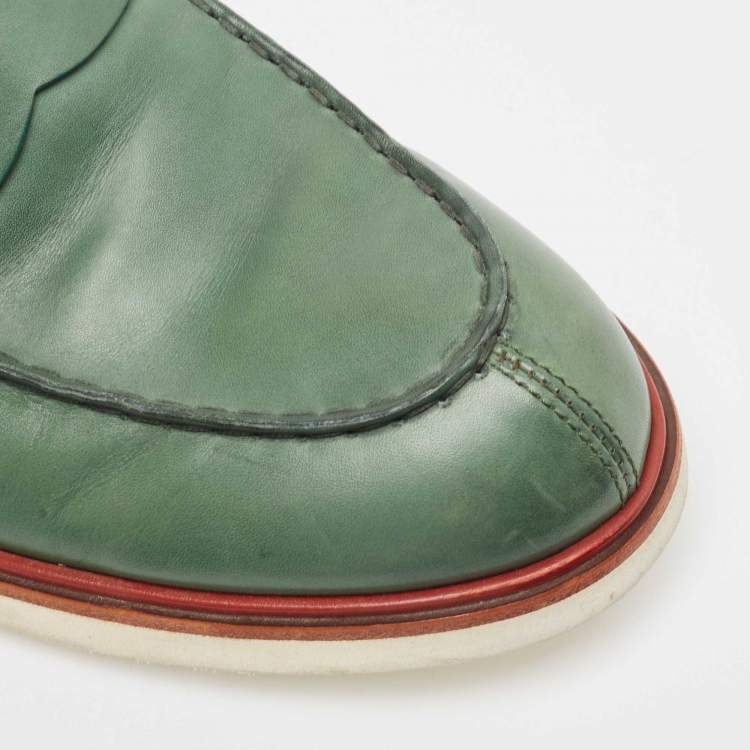 Pre Owned Tod's Olive Green Leather Penny Slip On Loafers Size 42.5