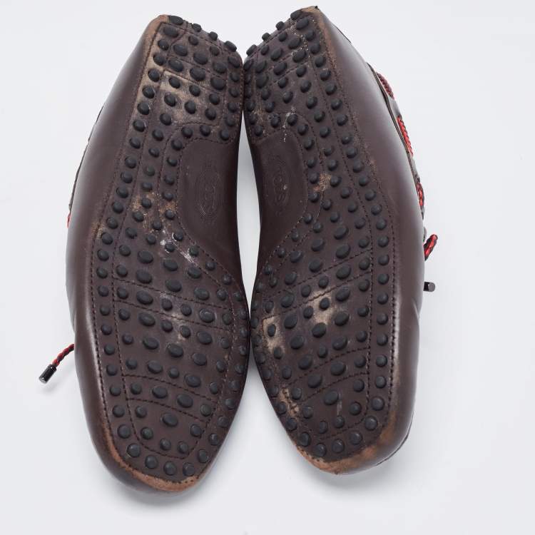 Pre Owned Tod's Brown Leather Bow Slip On Loafers Size 42