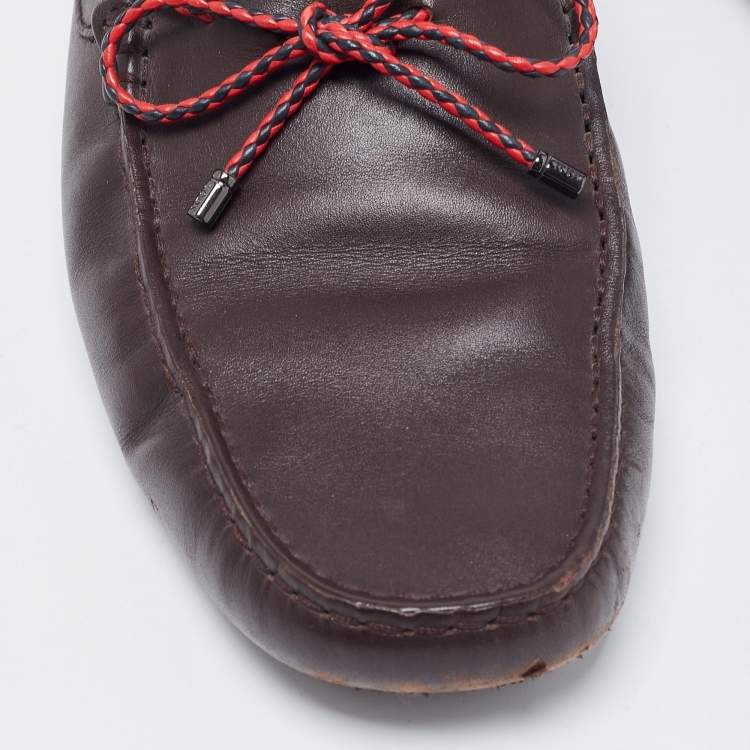 Pre Owned Tod's Brown Leather Bow Slip On Loafers Size 42