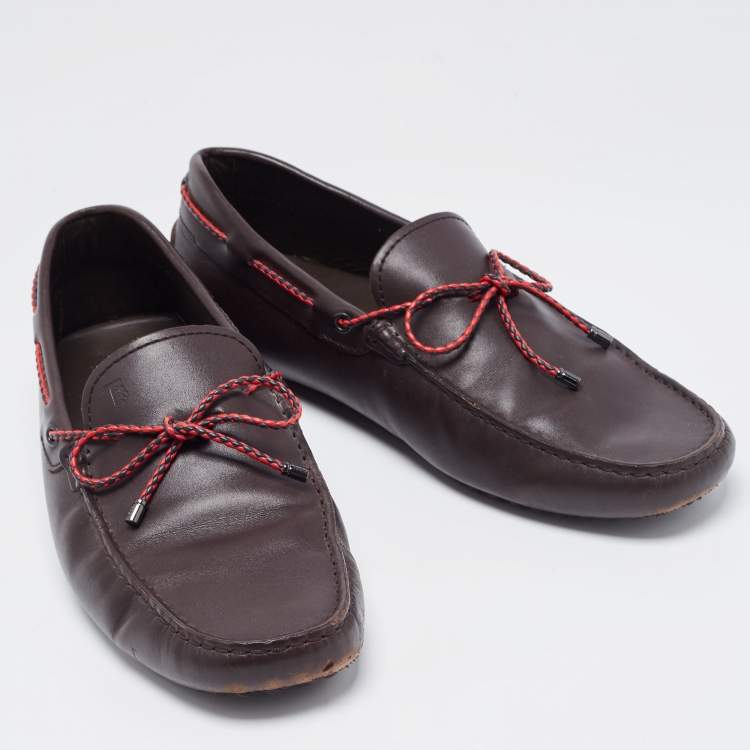 Pre Owned Tod's Brown Leather Bow Slip On Loafers Size 42