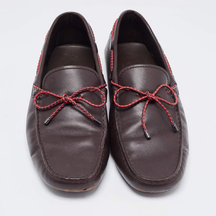 Pre Owned Tod's Brown Leather Bow Slip On Loafers Size 42