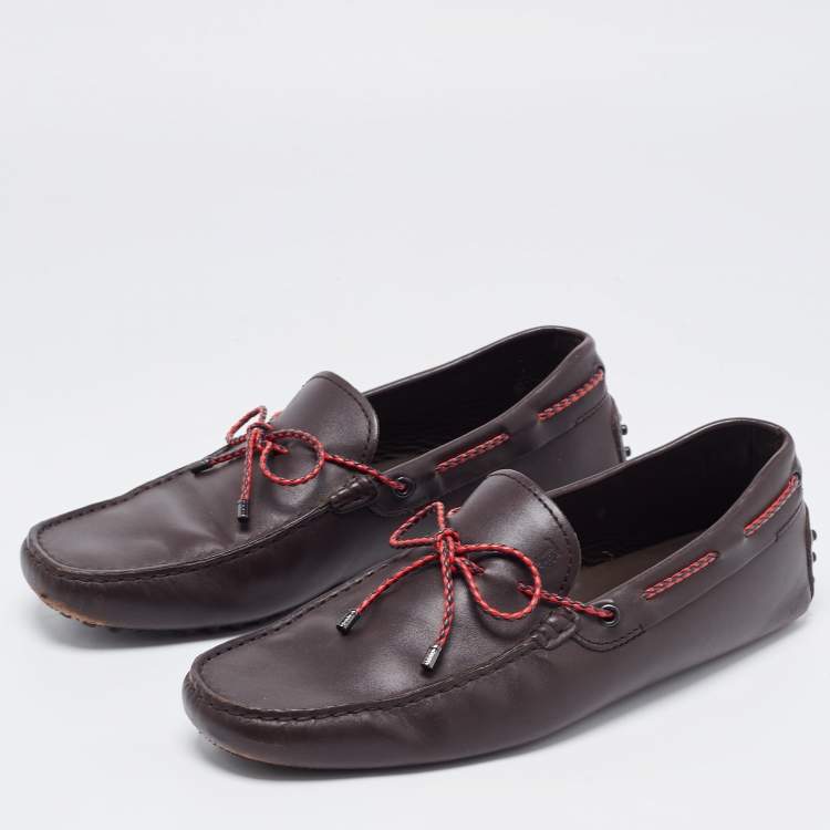 Pre Owned Tod's Brown Leather Bow Slip On Loafers Size 42