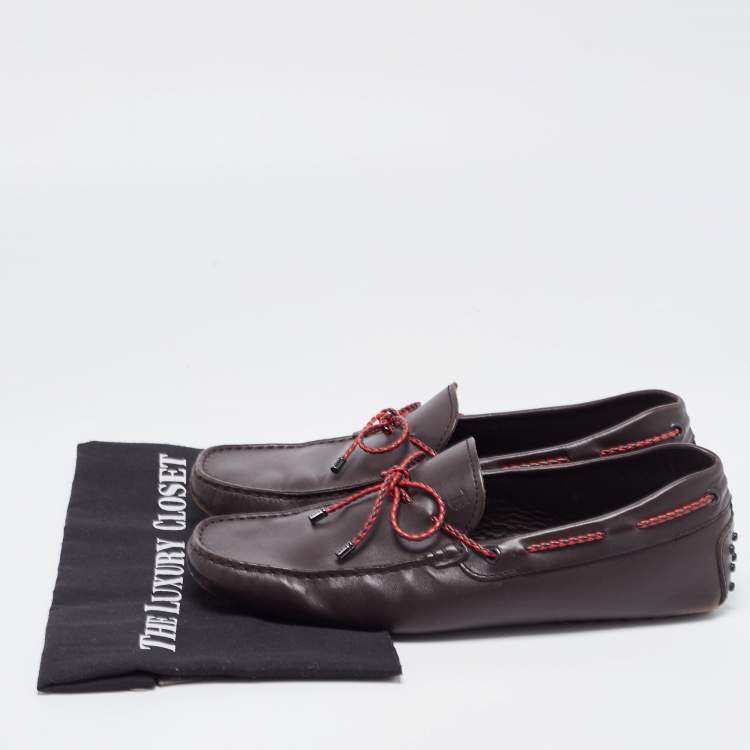 Pre Owned Tod's Brown Leather Bow Slip On Loafers Size 42