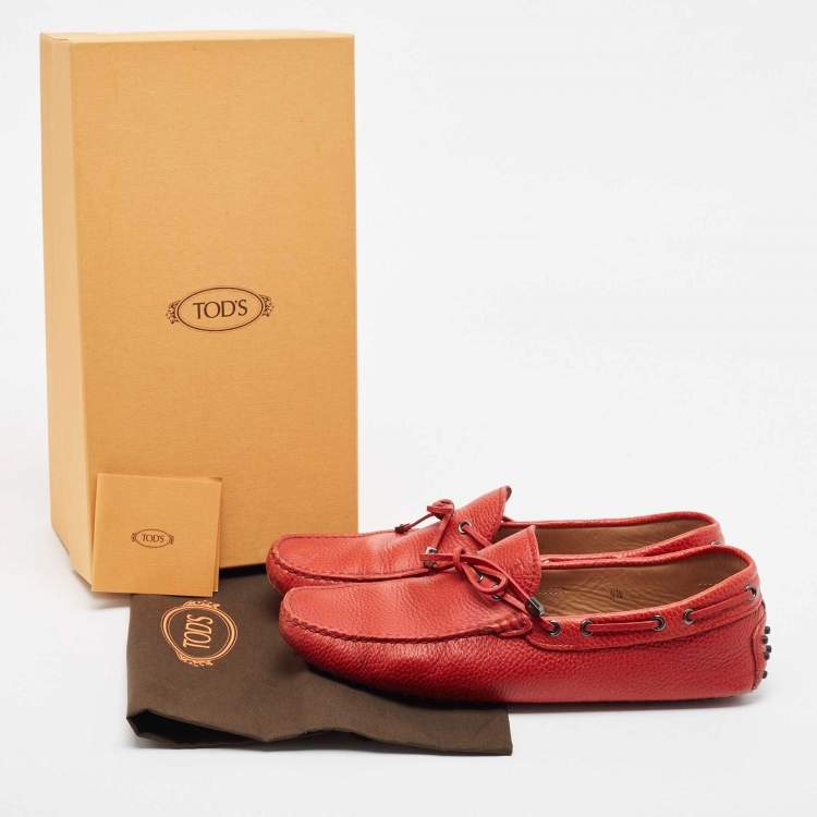 Pre Owned Tod's Red Leather Bow Slip On Loafers Size 44