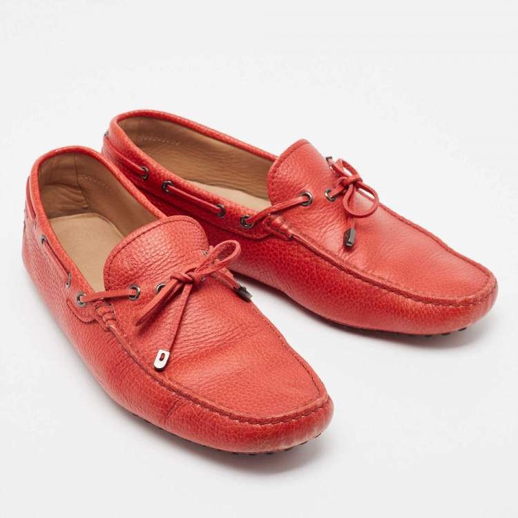 Pre Owned Tod's Red Leather Bow Slip On Loafers Size 44