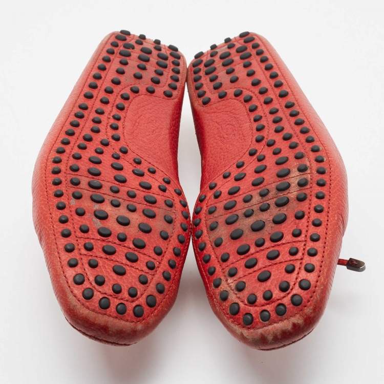 Pre Owned Tod's Red Leather Bow Slip On Loafers Size 44