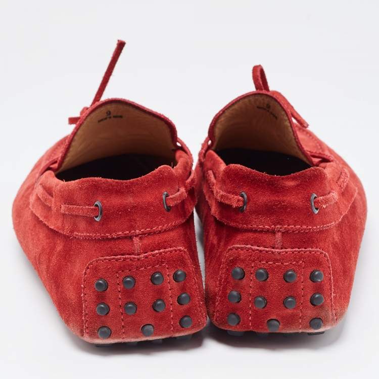 مملوكة مسبقًا Tod's Red Suede Gommino Bow Driving Slip On Loafers Size 43