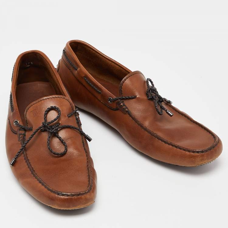 Pre Owned Tod's Brown Leather Bow Slip On Loafers Size 45