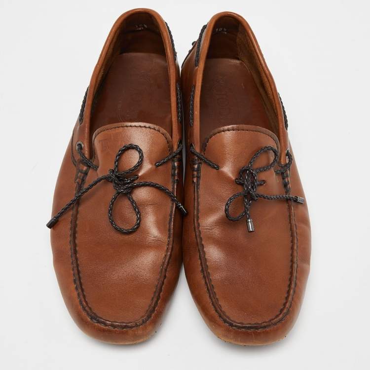 Pre Owned Tod's Brown Leather Bow Slip On Loafers Size 45