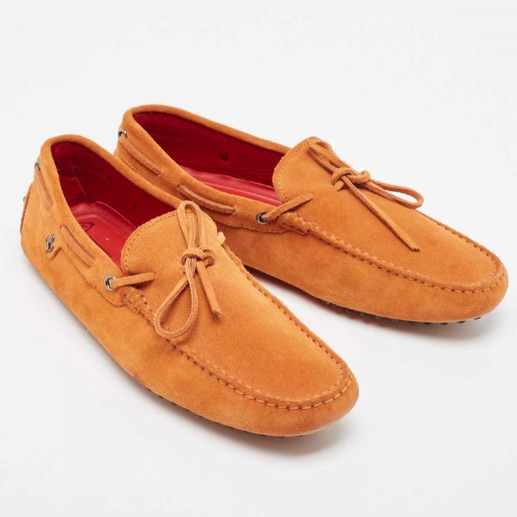 مملوكة مسبقًا Tod's By Ferrari Orange Suede Leather Gommino Slip On Loafers Size 42
