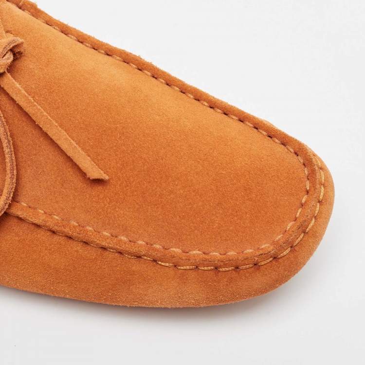 مملوكة مسبقًا Tod's By Ferrari Orange Suede Leather Gommino Slip On Loafers Size 42