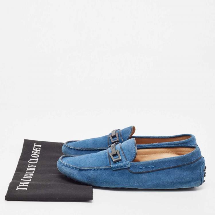 Pre Owned Tod's Blue Suede Buckle Slip On Loafers Size 40