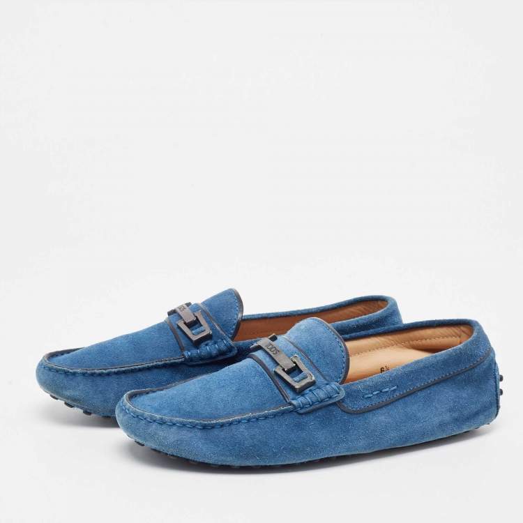 Pre Owned Tod's Blue Suede Buckle Slip On Loafers Size 40